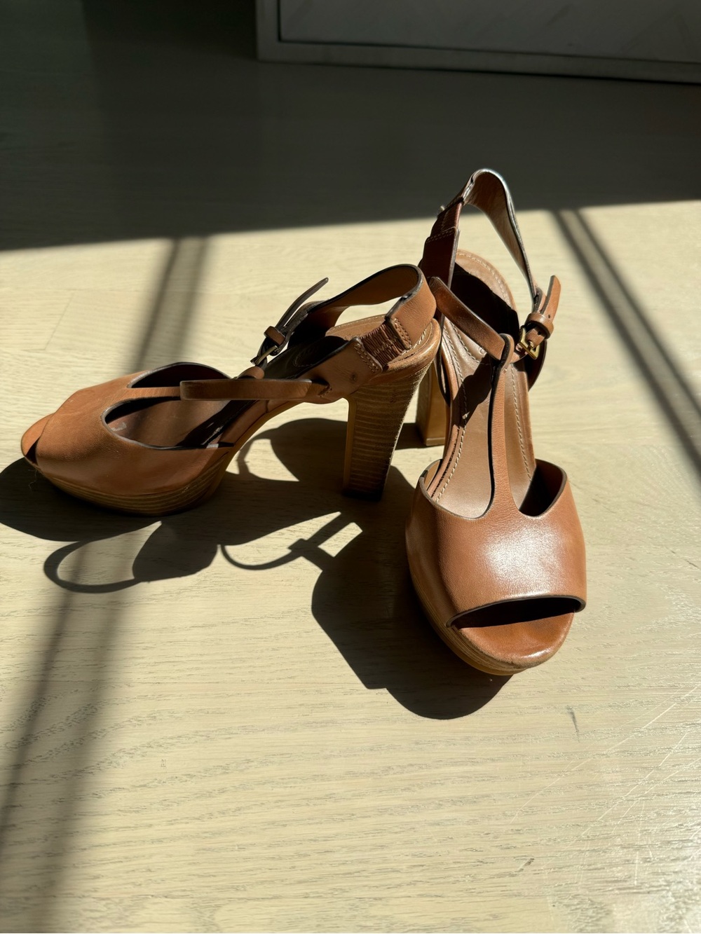 See by Chloe - Women’s Brown Leather High Heel T-Strap Sandals